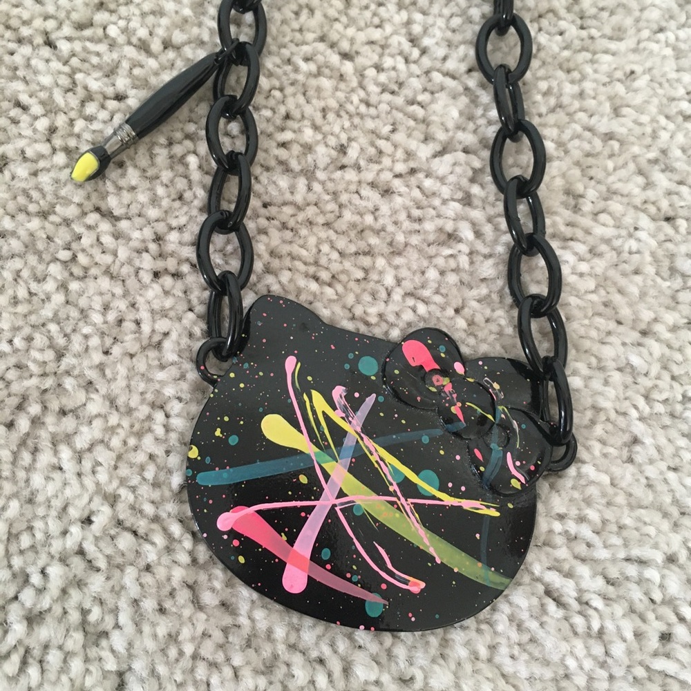 Cute Unisex Sanrio Hello Kitty Paint Splatter Necklace with Paint Brush Charm